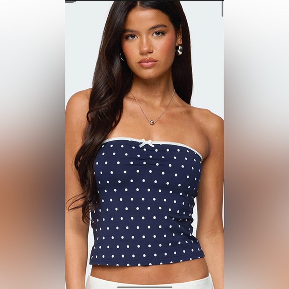 Edikted Navy Blue Polka Dot Strapless Camisole